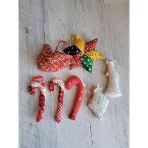 Unique fabric patterned star bird candy cane ornament Xmas set
